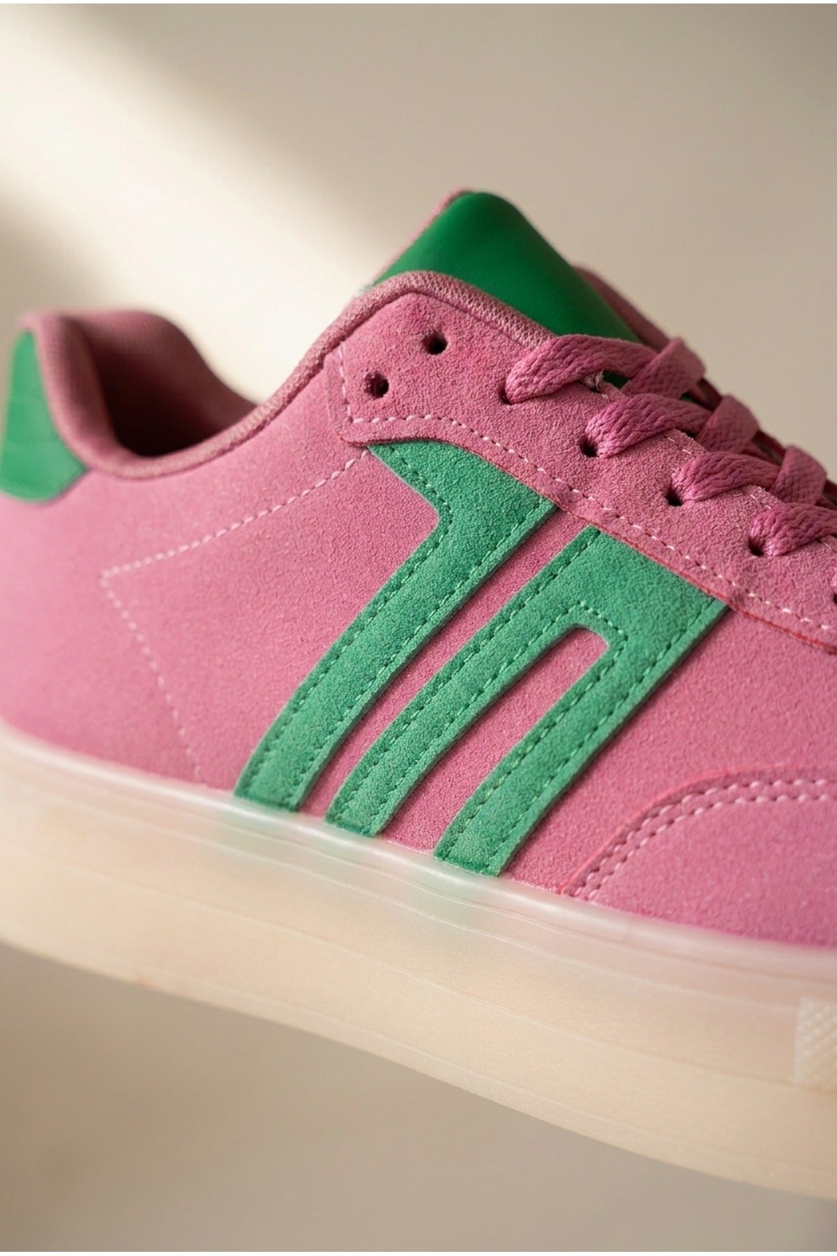 Genevieve Suede Effect Two Tone Trainers - PINK