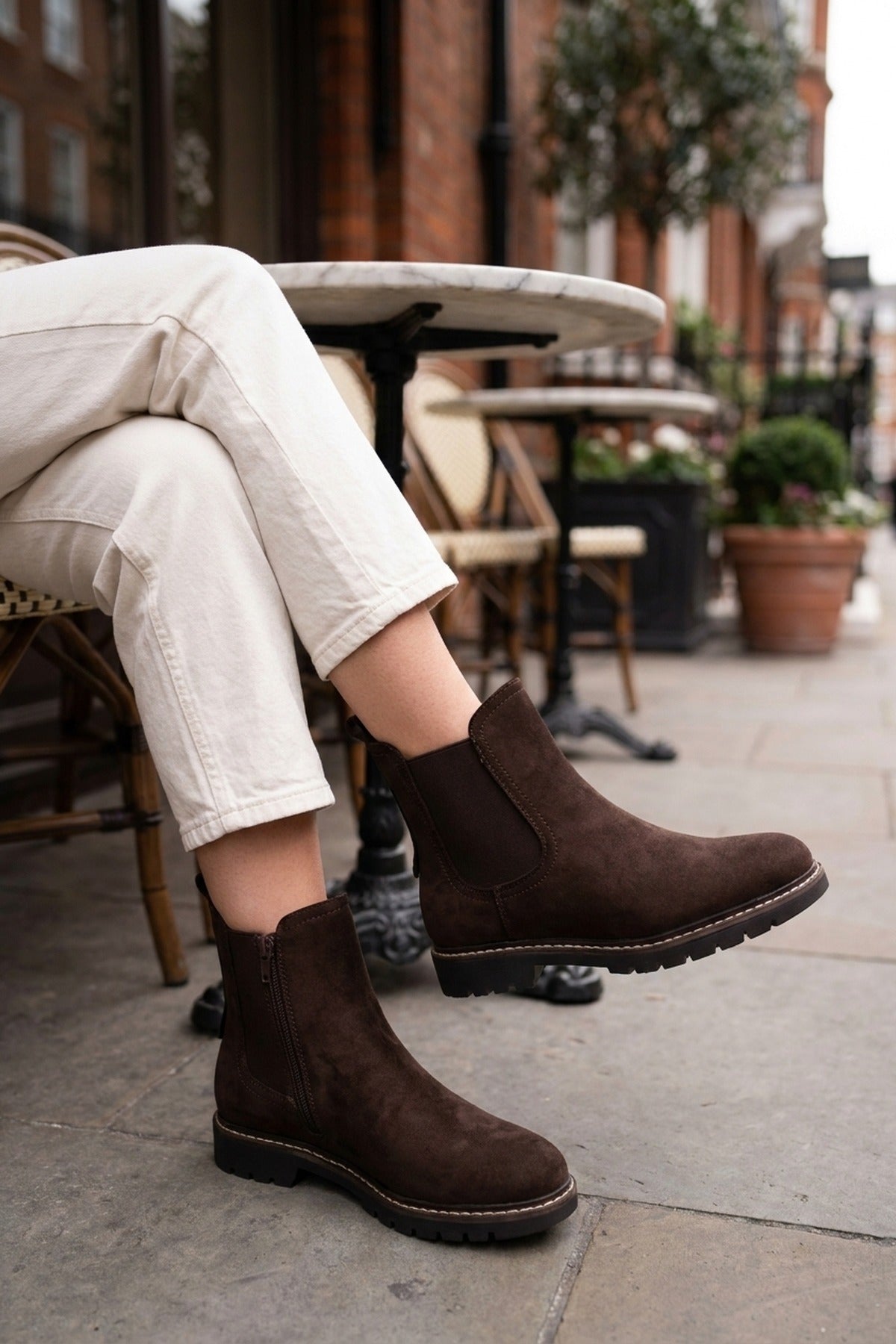 Saoirse Faux Suede Chunky Sole Chelsea Boots - Brown