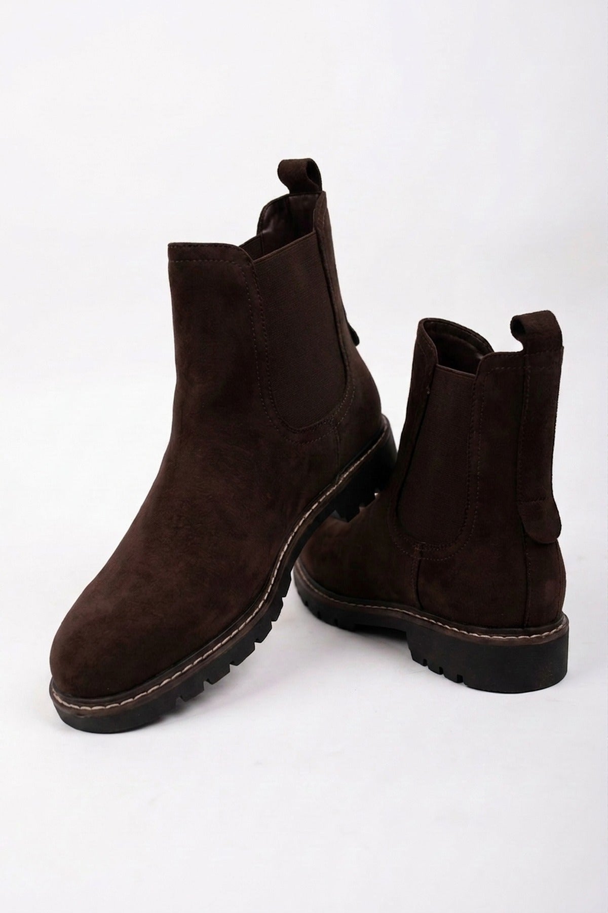Saoirse Faux Suede Chunky Sole Chelsea Boots - Brown