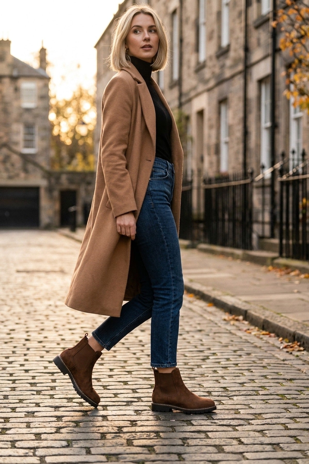 Saoirse Faux Suede Chunky Sole Chelsea Boots - Camel