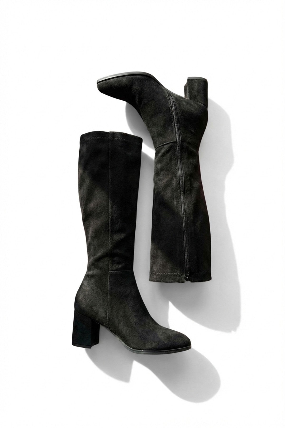 Ardina Suede Knee High Block Heel Boots - Black Pu_wb
