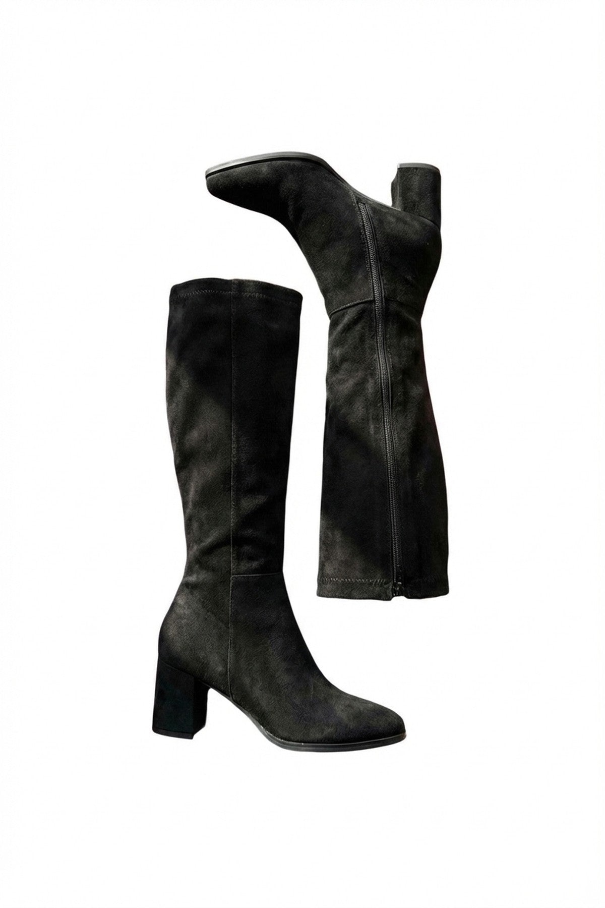 Ardina Suede Knee High Block Heel Boots - Black_wb