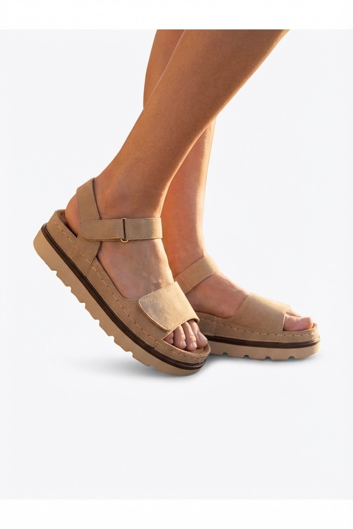 Violet Suede Platform Sandals - Beige