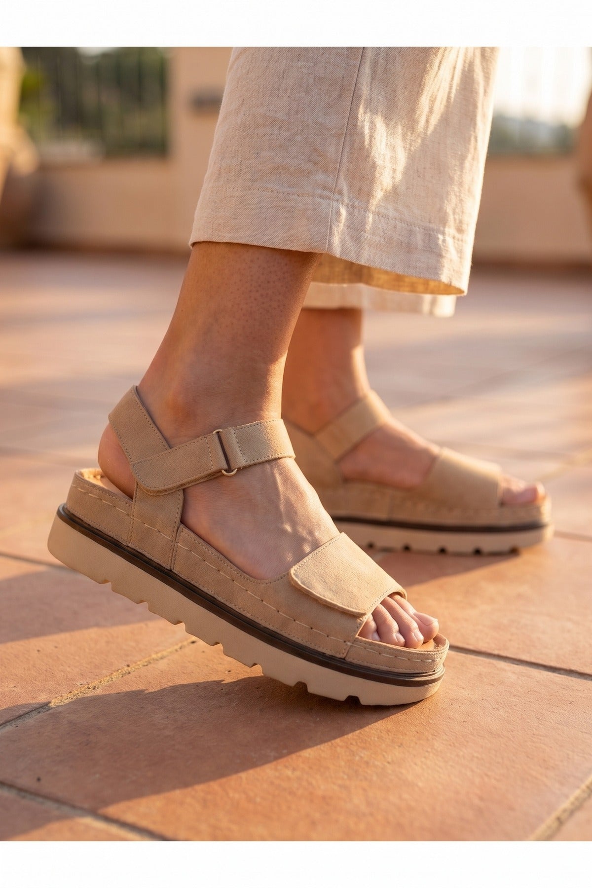 Violet Suede Platform Sandals - Beige