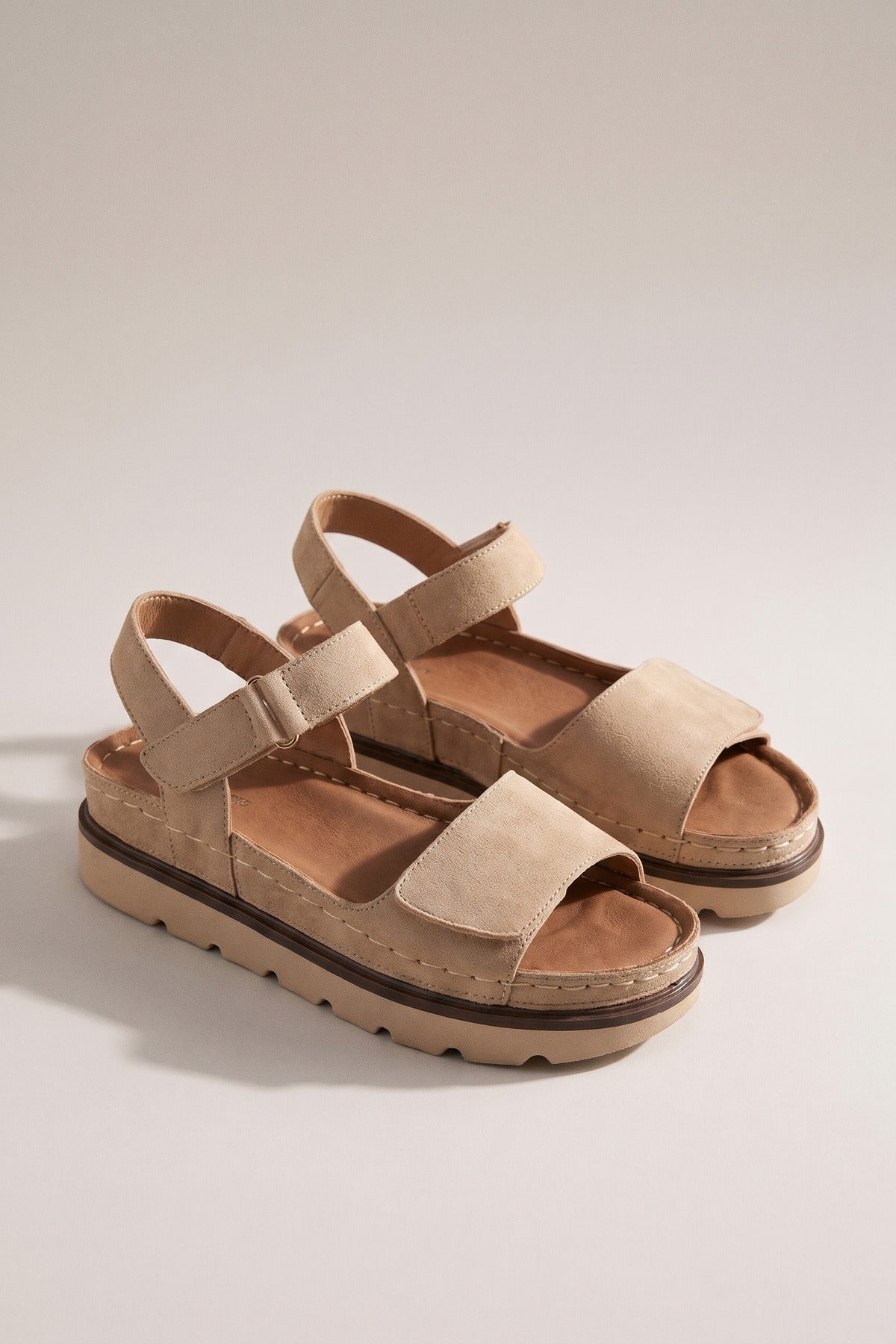 Violet Suede Platform Sandals - Beige