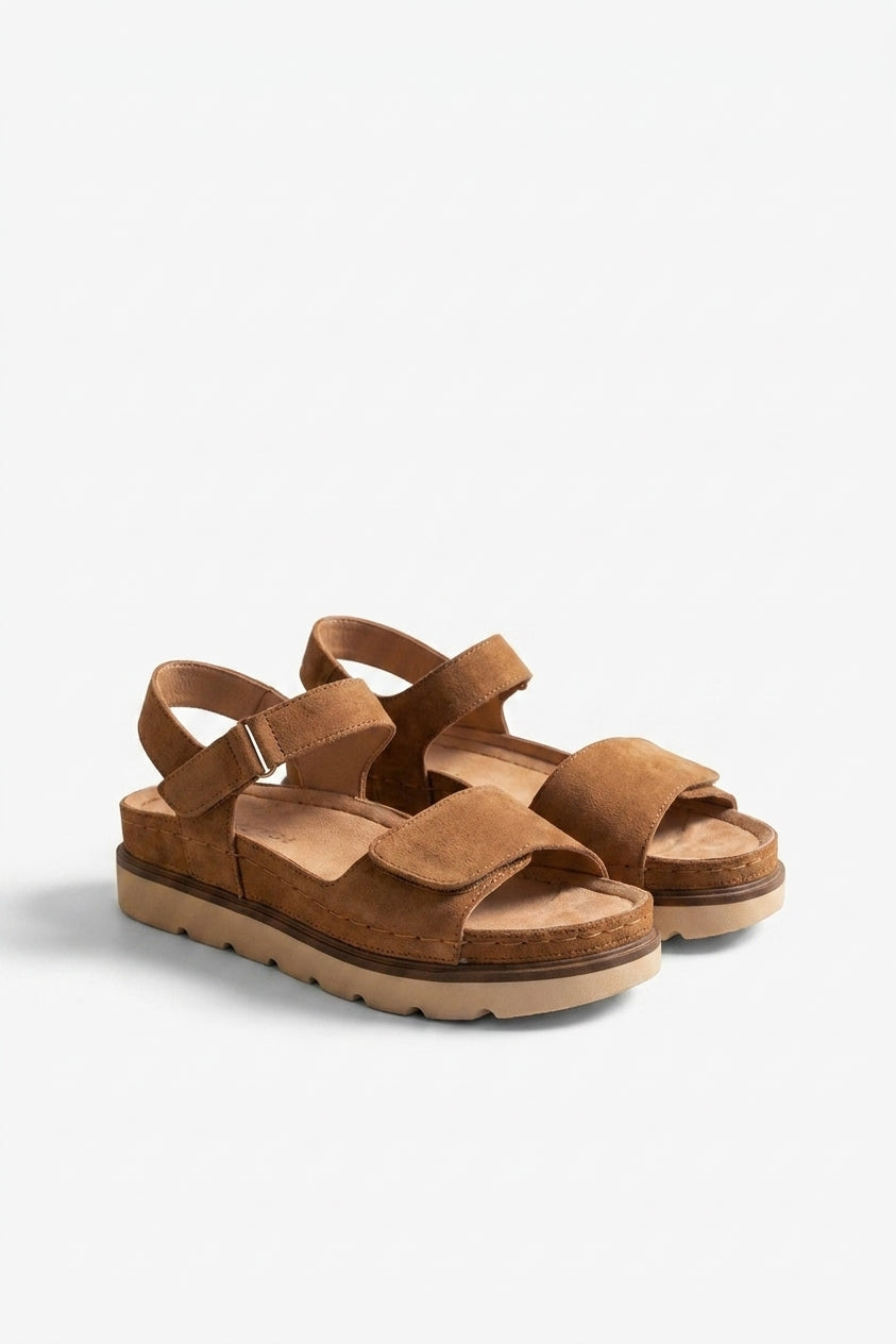 Violet Suede Platform Sandals - Camel