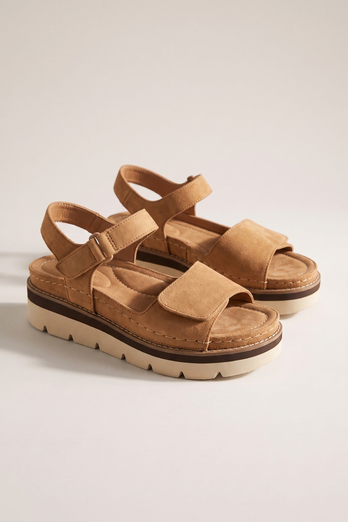 Violet Suede Platform Sandals - Camel