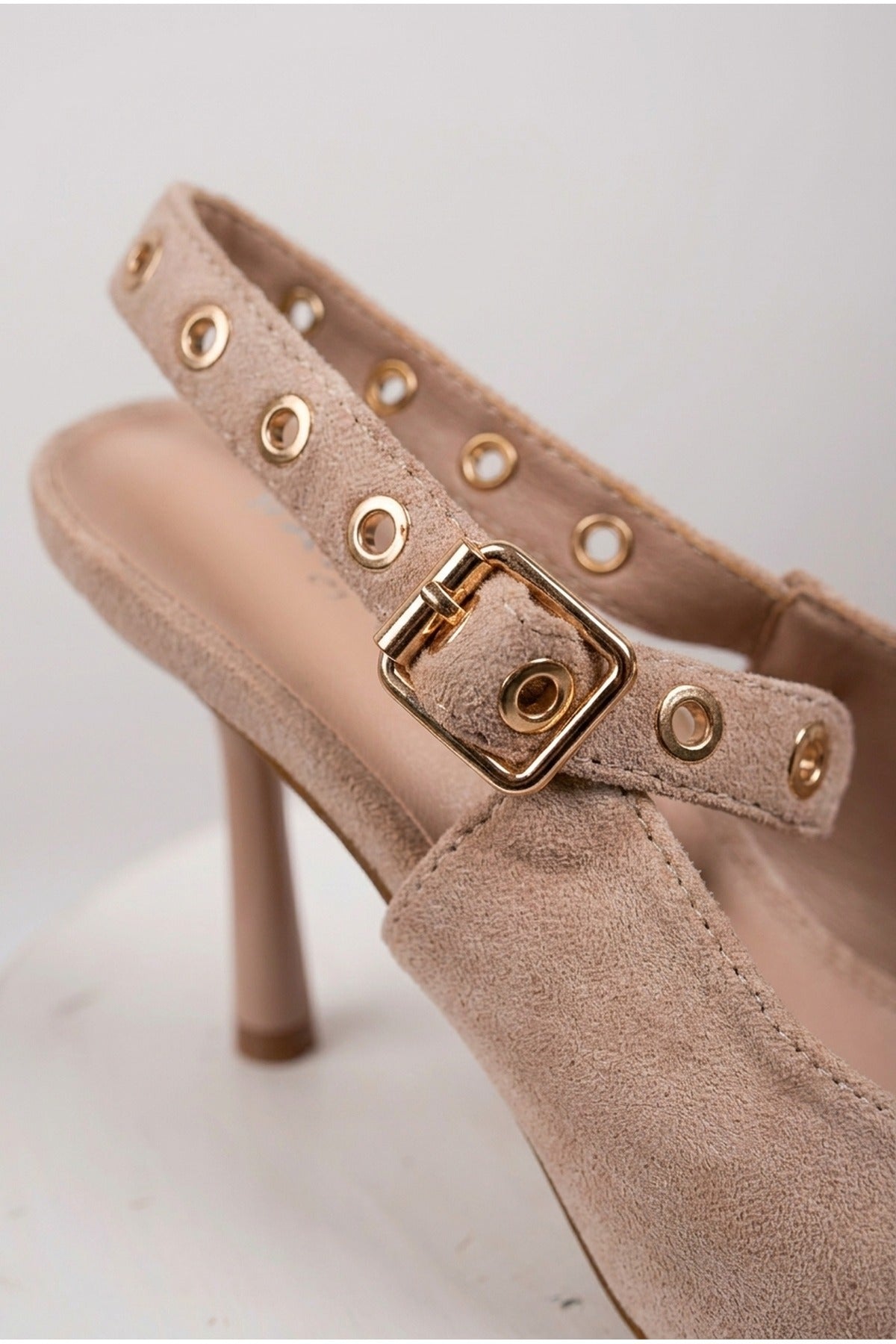Anais Faux Suede Pointed Toe Heels - Beige