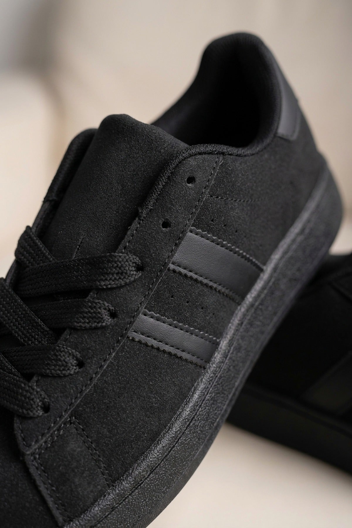 Constance Faux Suede Stripe Trainers - Black