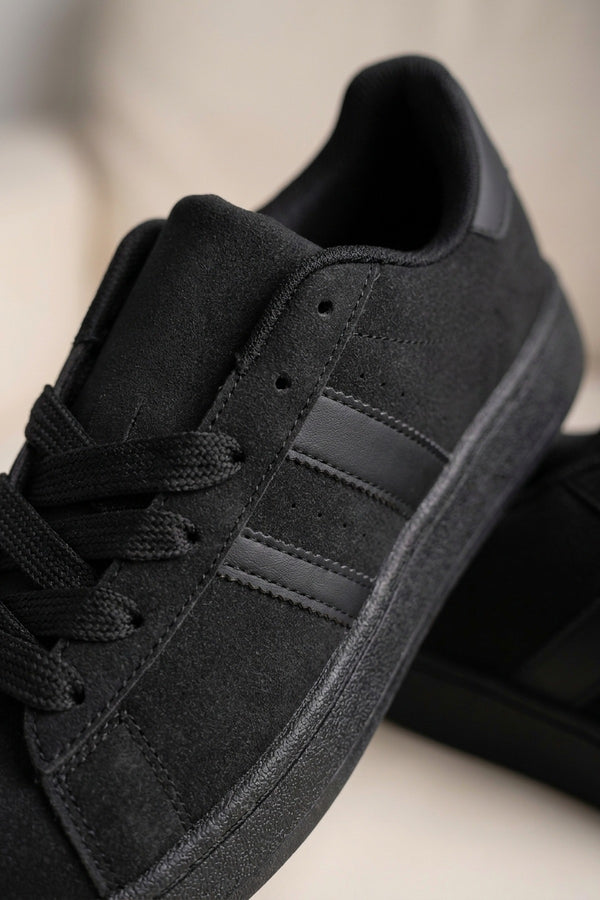 Constance Faux Suede Stripe Trainers - Black