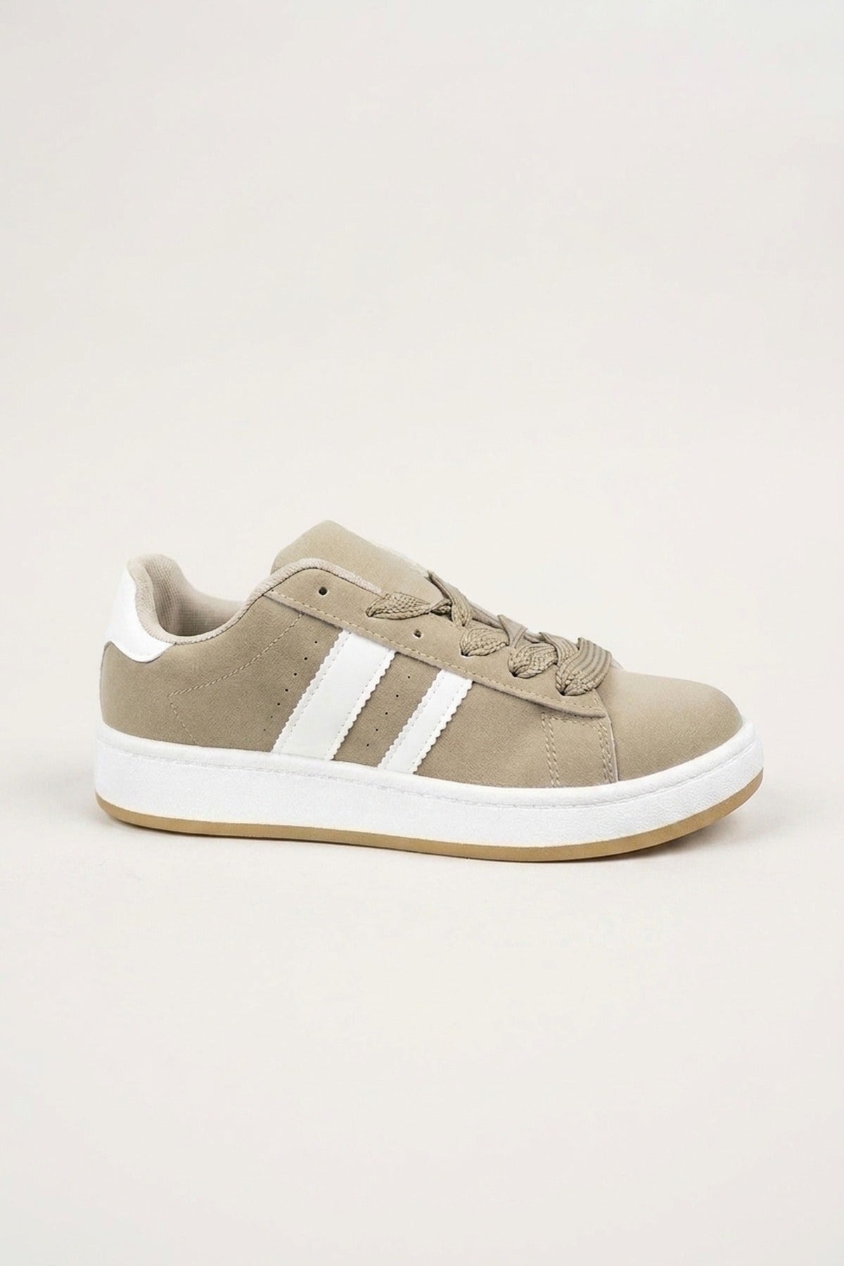 Constance Faux Suede Stripe Trainers - Khaki