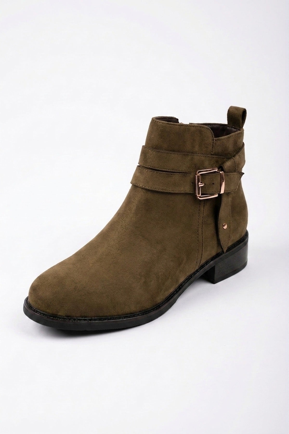 Pearl Faux Suede Wrap Strap Ankle Boots - Camel