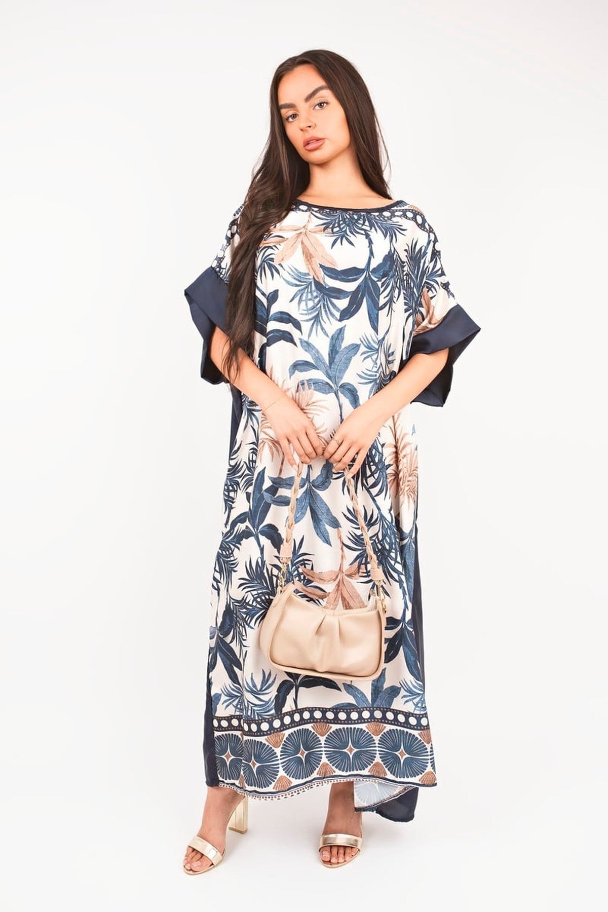Taisley Oversized Batwing Maxi Dress With Tropical Print - Navy