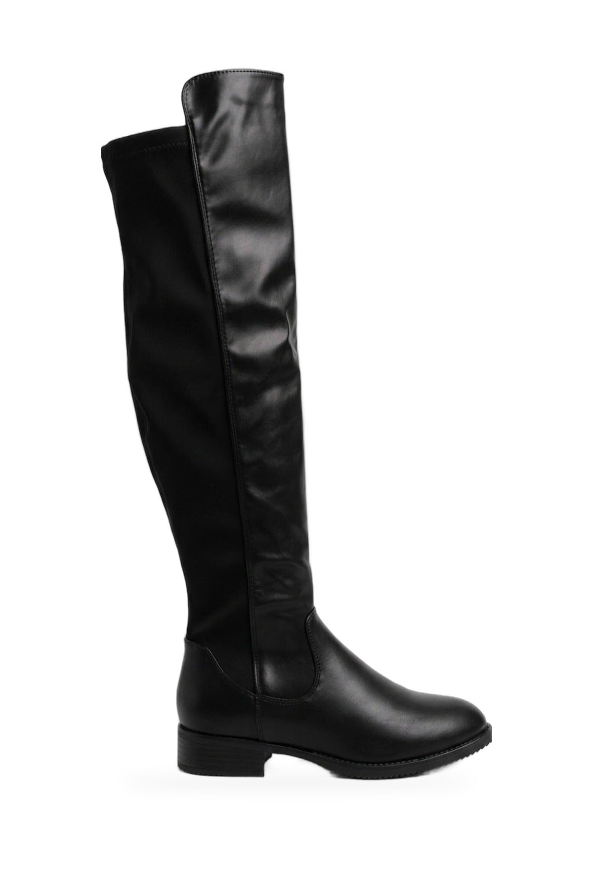Tatiana Faux Leather Over The Knee Flat Boots - Black