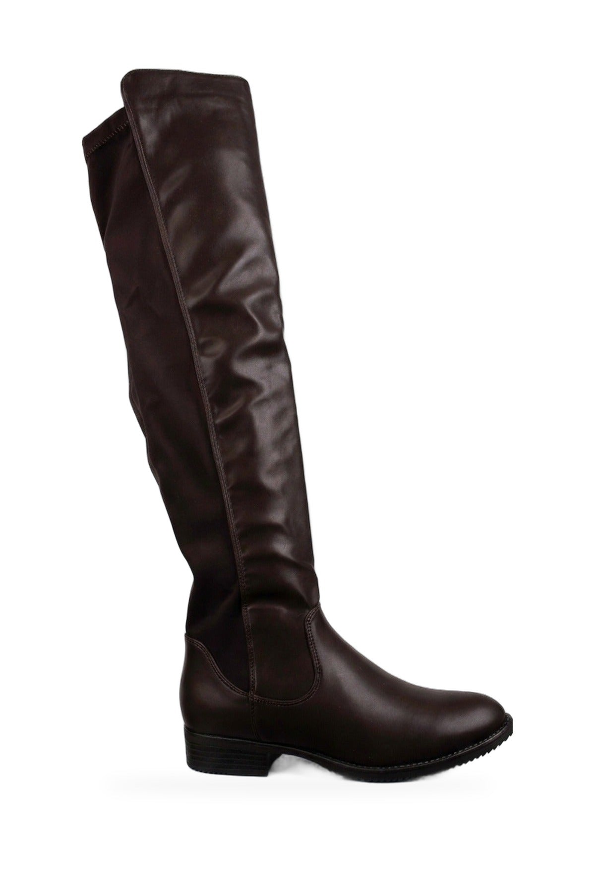 Tatiana Faux Leather Over The Knee Flat Boots - Brown