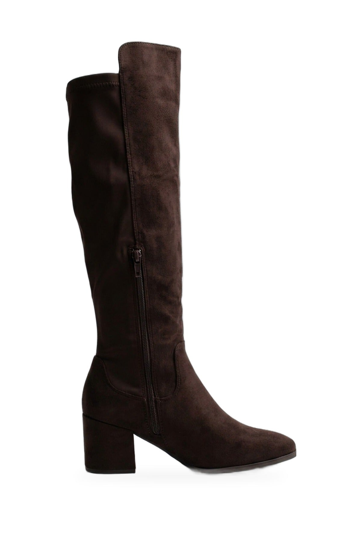 Teagan Faux Suede Over The Knee Block Heel - Brown