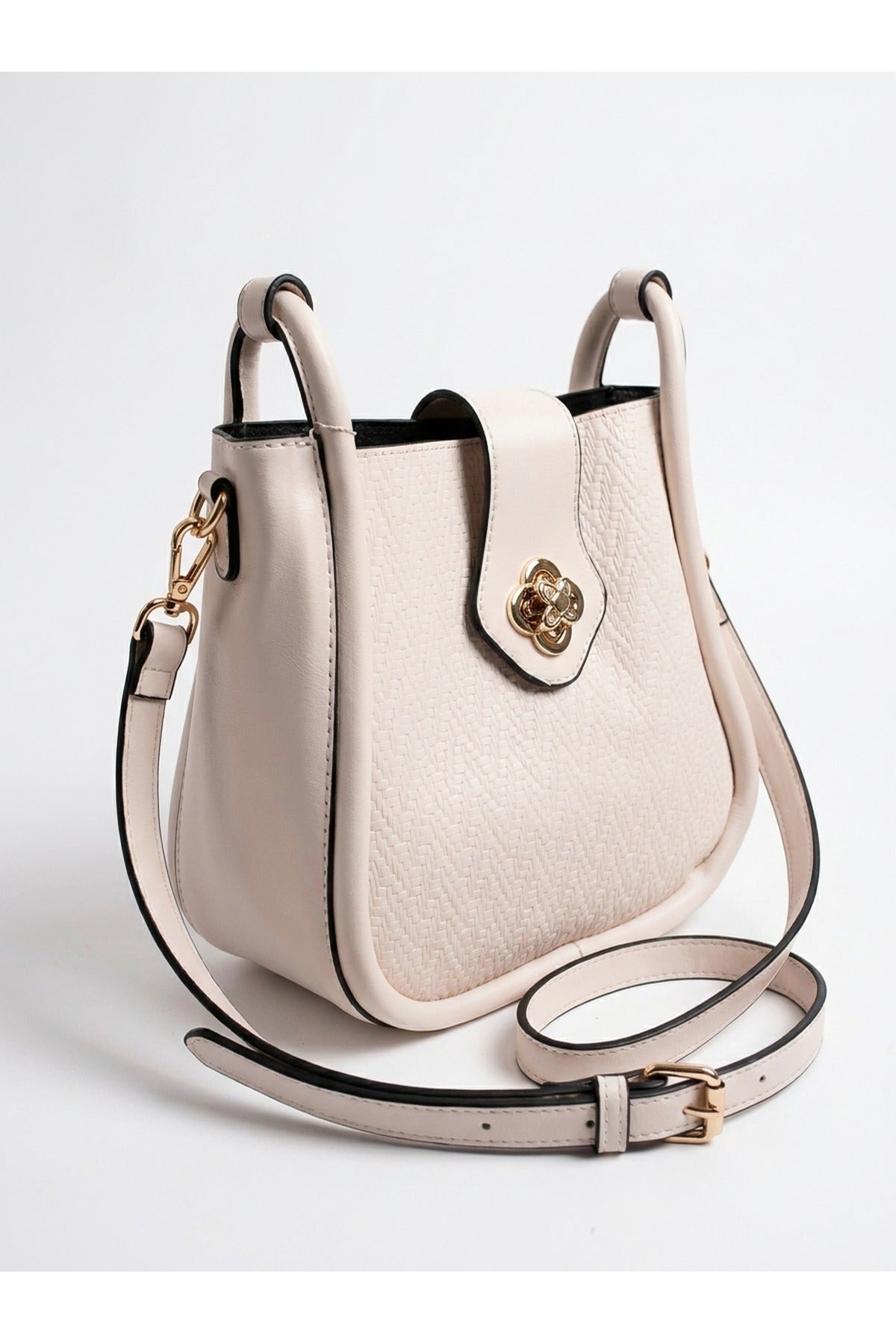 Ines Woven Panel Crossbody Bag - Beige