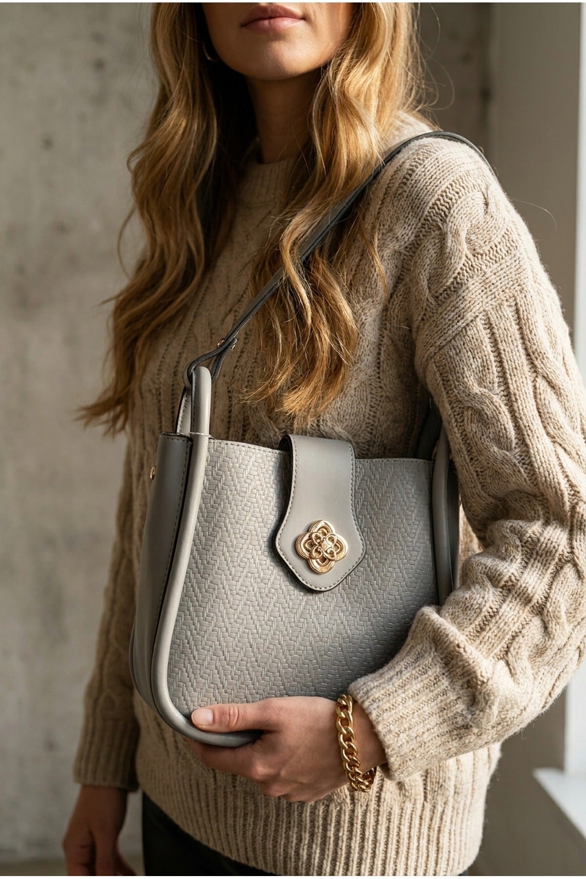 Ines Woven Panel Crossbody Bag - Grey