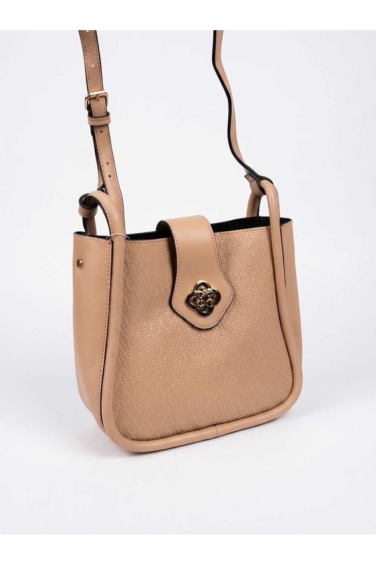 Ines Woven Panel Crossbody Bag - Apricot