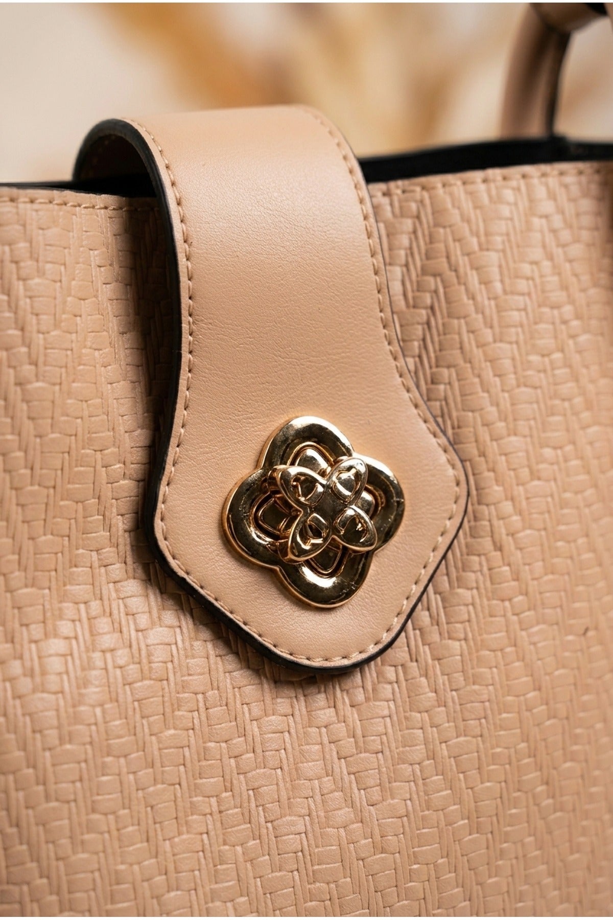Ines Woven Panel Crossbody Bag - Apricot