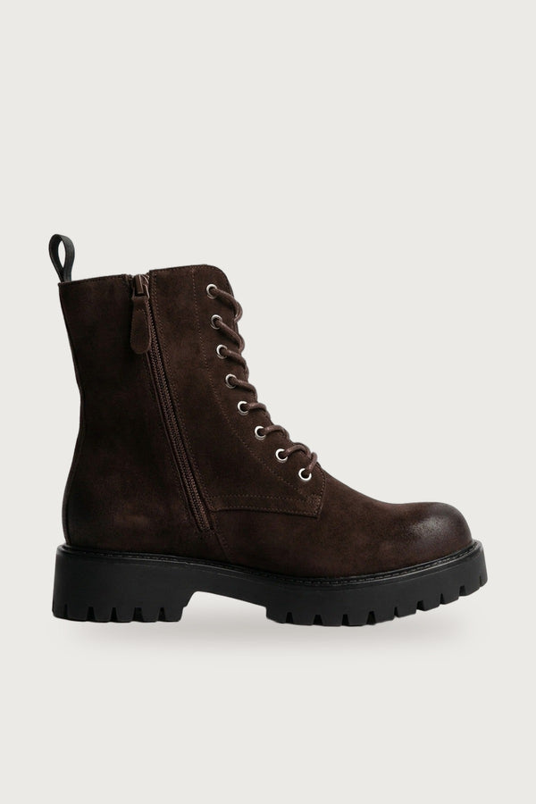 Thora Faux Suede Chunky Sole Boots - Brown