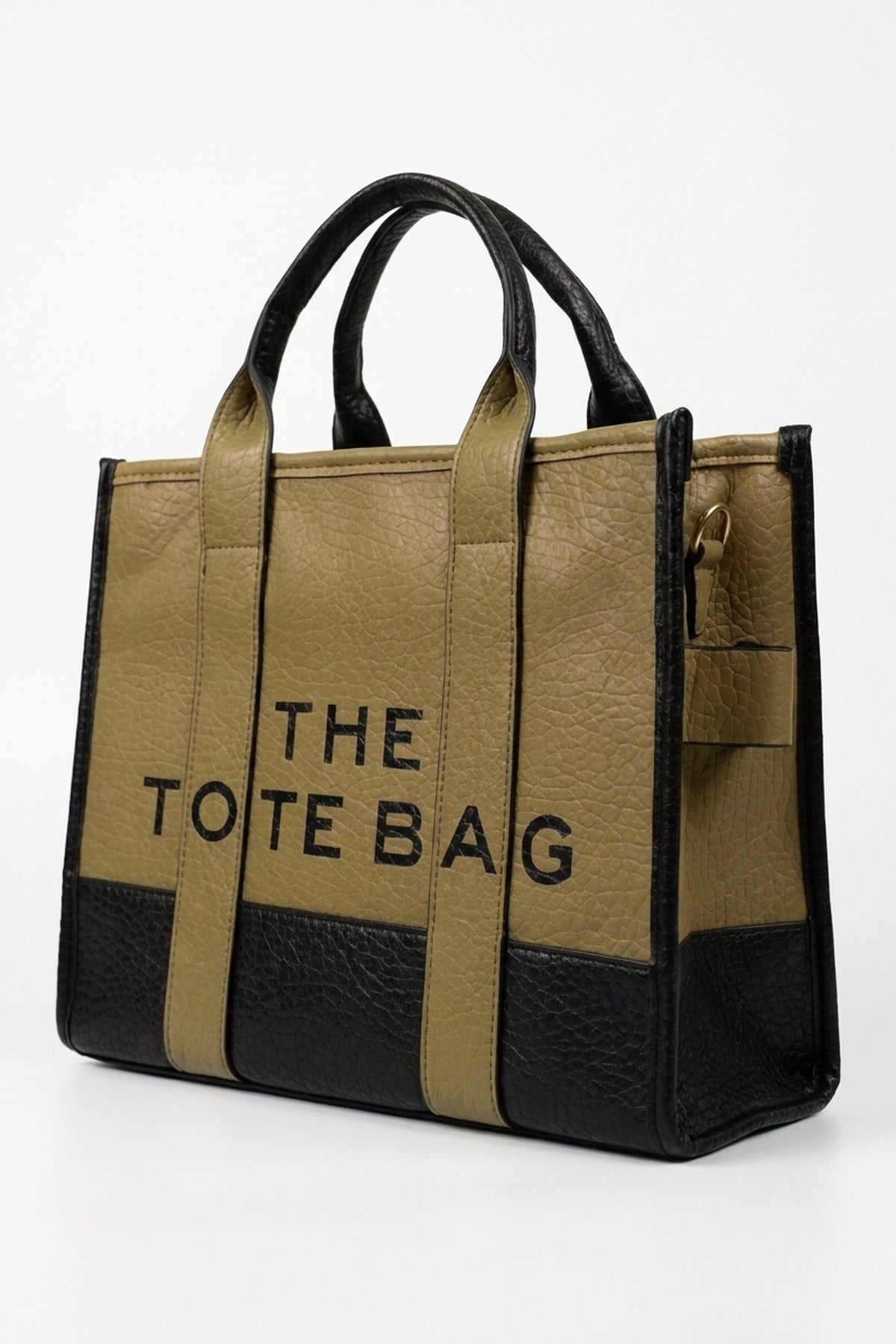 Matilde Two Tone Pebbled Faux Leather Printed Tote Bag - Brown