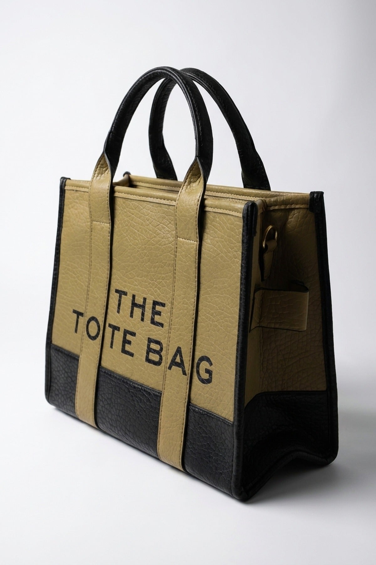 Matilde Two Tone Pebbled Faux Leather Printed Tote Bag - Brown