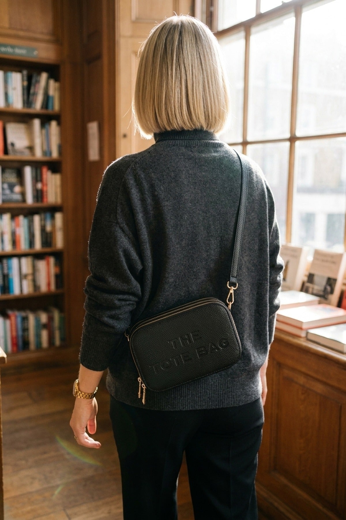 Giada Pebbled Faux Leather Triple Zip Shoulder Bag - Black