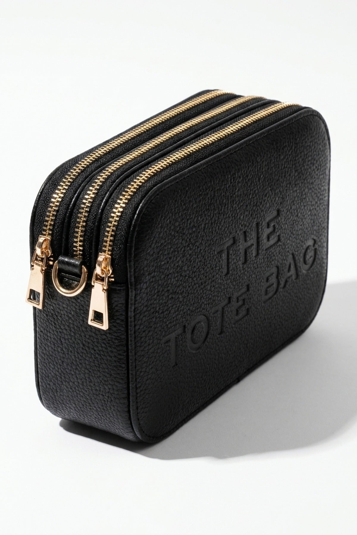 Giada Pebbled Faux Leather Triple Zip Shoulder Bag - Black