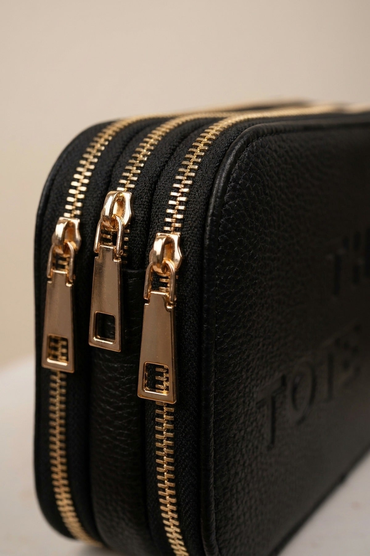 Giada Pebbled Faux Leather Triple Zip Shoulder Bag - Black