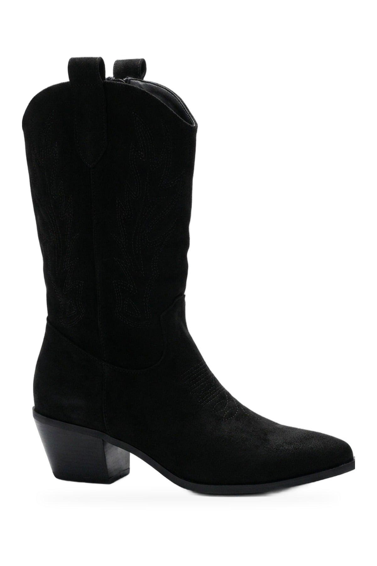 Tula Faux Suede Embroidered Western Boots - Black