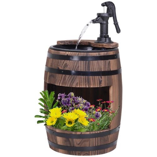 Barrel Pump Garden Fountain Water Feature Flower Planter Stand i39285