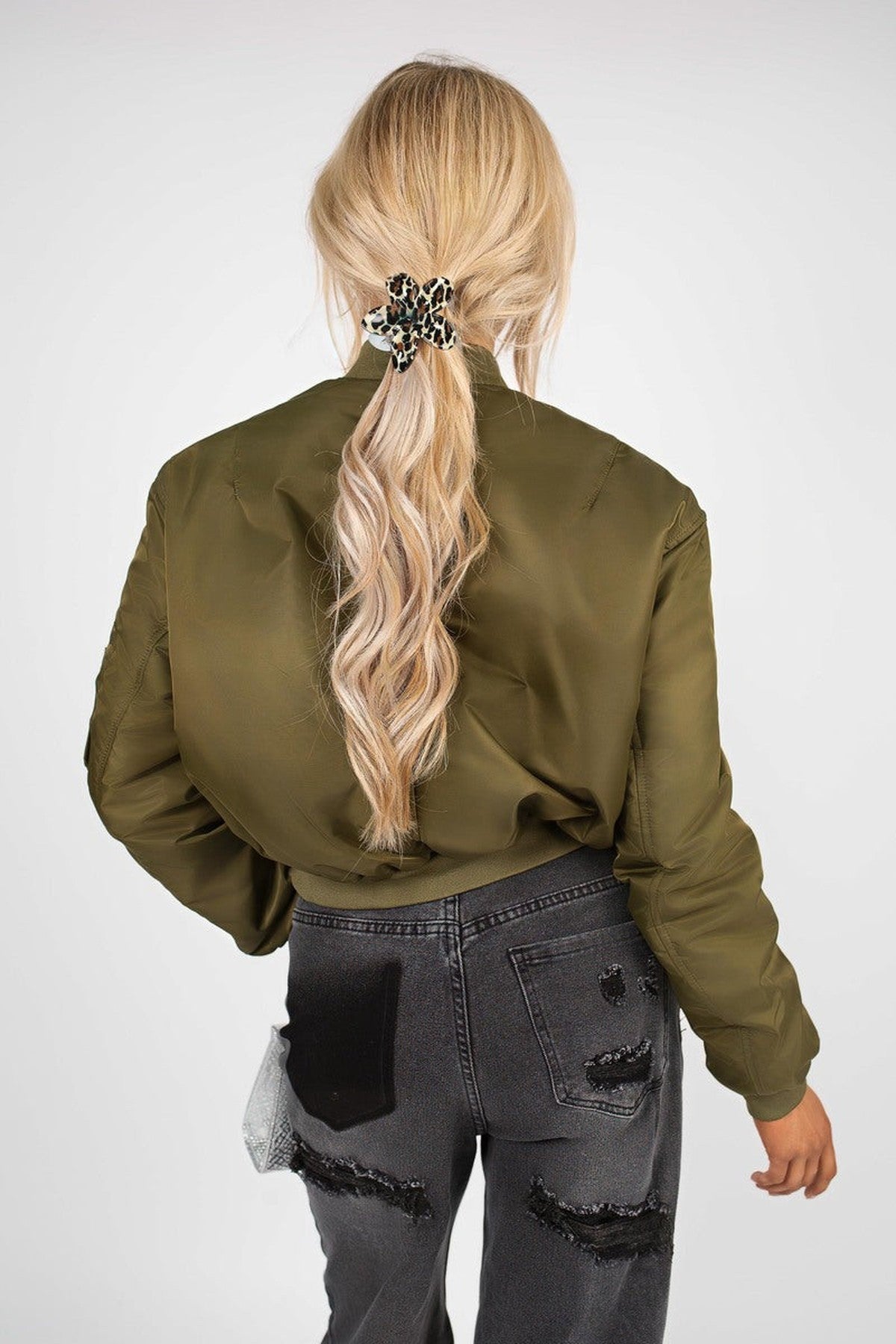 Melina Cropped Long Sleeve Zip Up Puffer Jacket - Khaki
