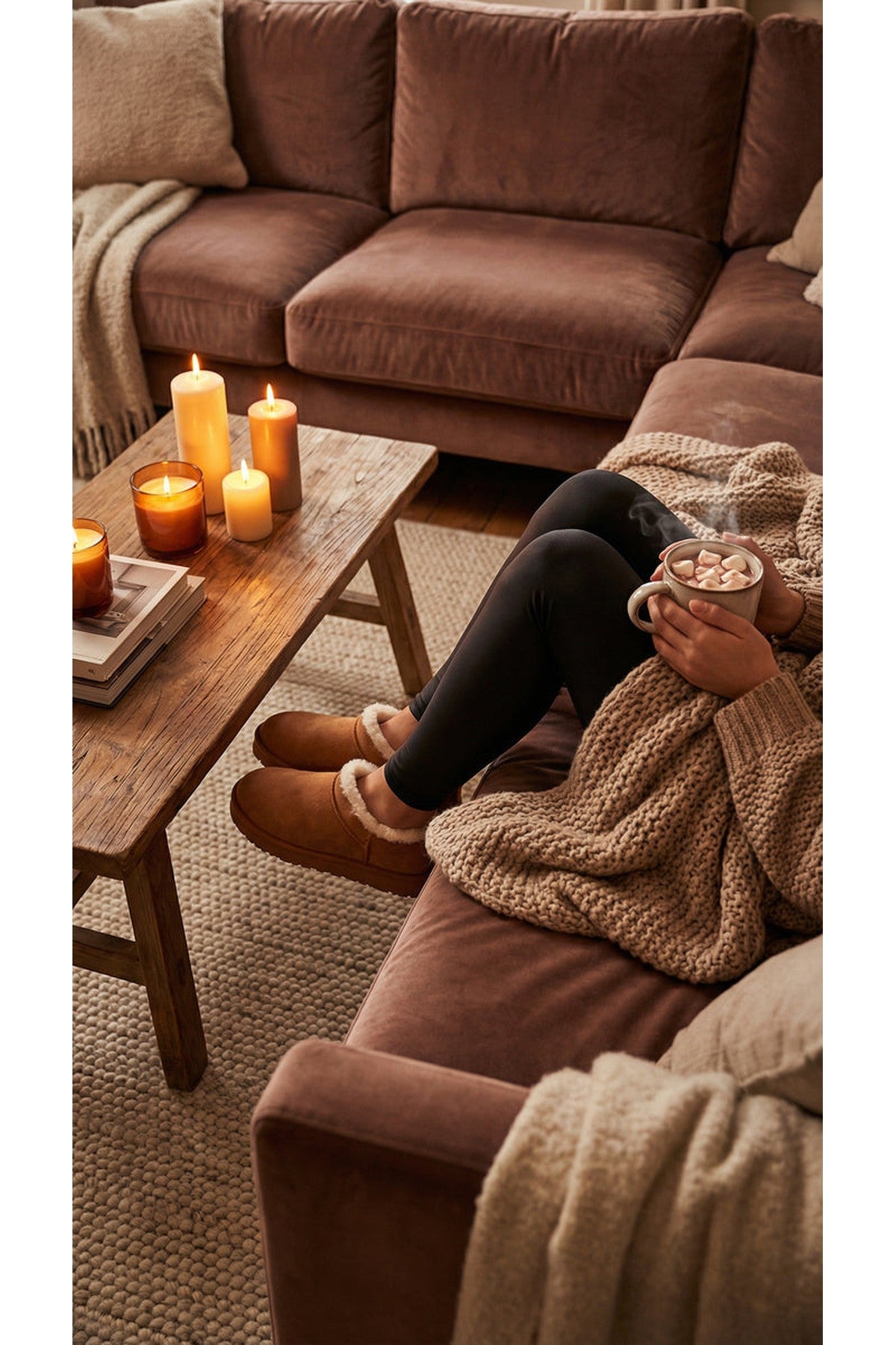 Elvaya Faux Suede Fluffy Lined Ankle Boots - Chestnut
