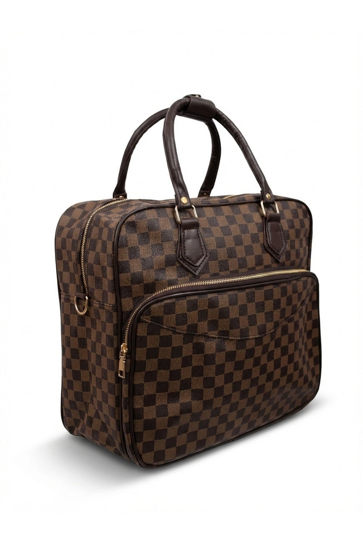 Ava Checkered Holdall - Brown