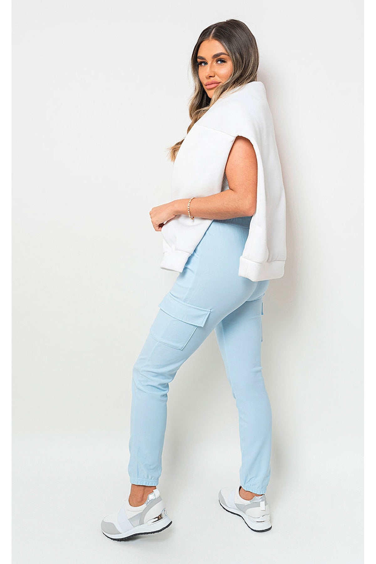 Francesca Pocket Side Drawstring Waist Cargo Trouser - BLUE
