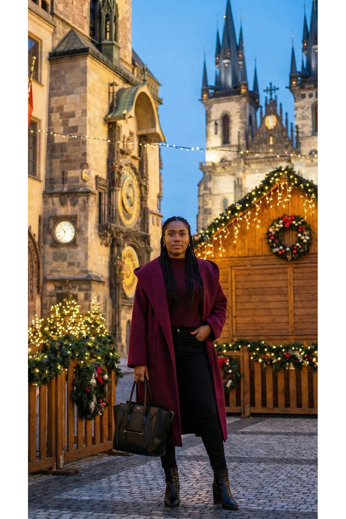 Vionna Hooded Longline Belted Wrap Coat - Wine Glit