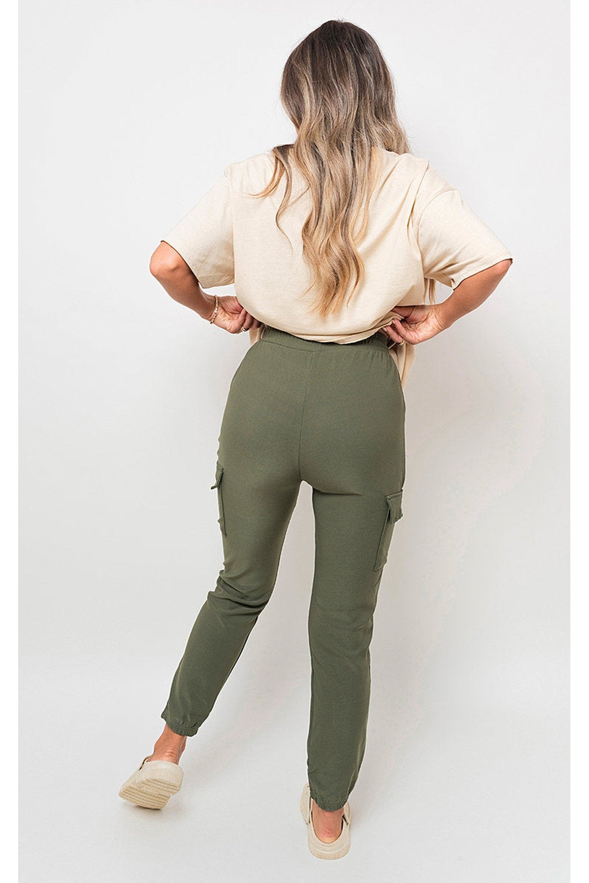 Francesca Pocket Side Drawstring Waist Cargo Trouser - Khaki