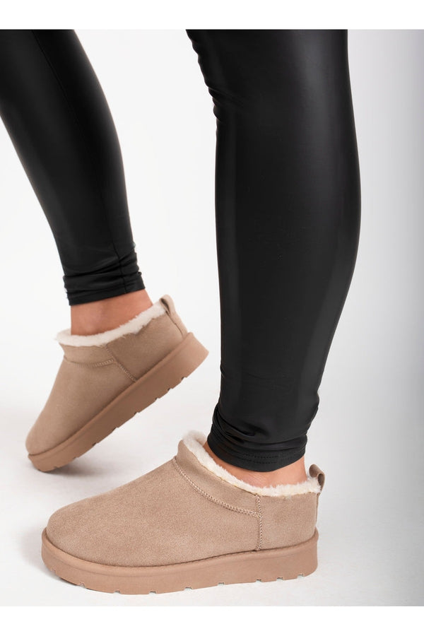 Elvaya Faux Suede Fluffy Lined Ankle Boots - Camel