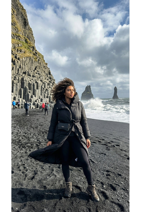 Velina Longline Puffer Coat With Belted Waist - Black
