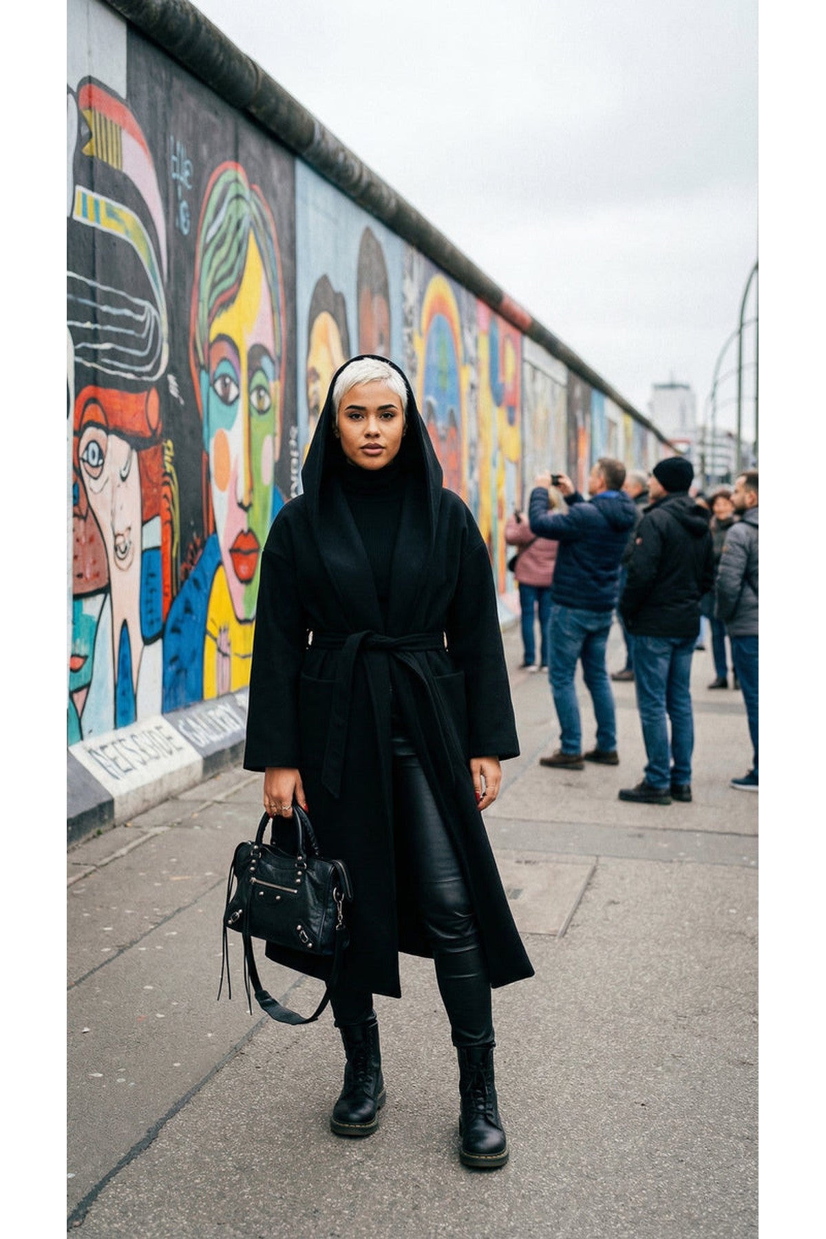 Vionna Hooded Longline Belted Wrap Coat - Black