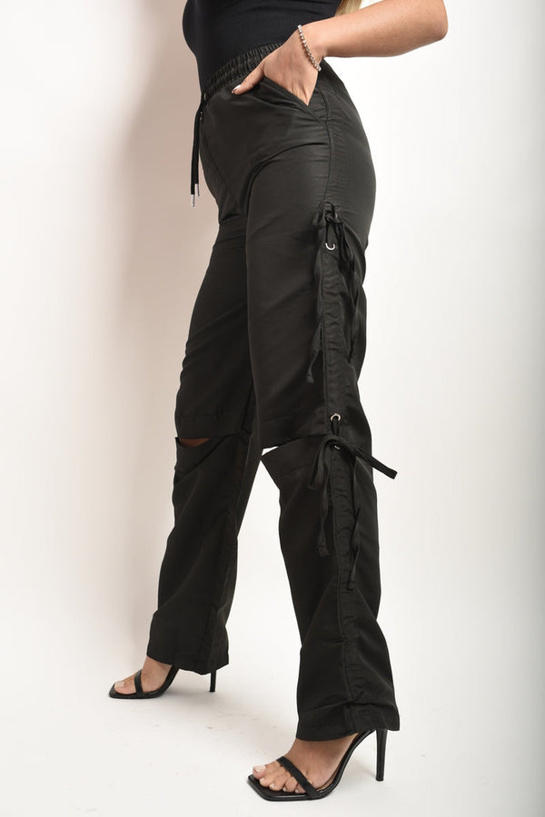 Mandy Knee Cut Out Cargo Trouser - Black