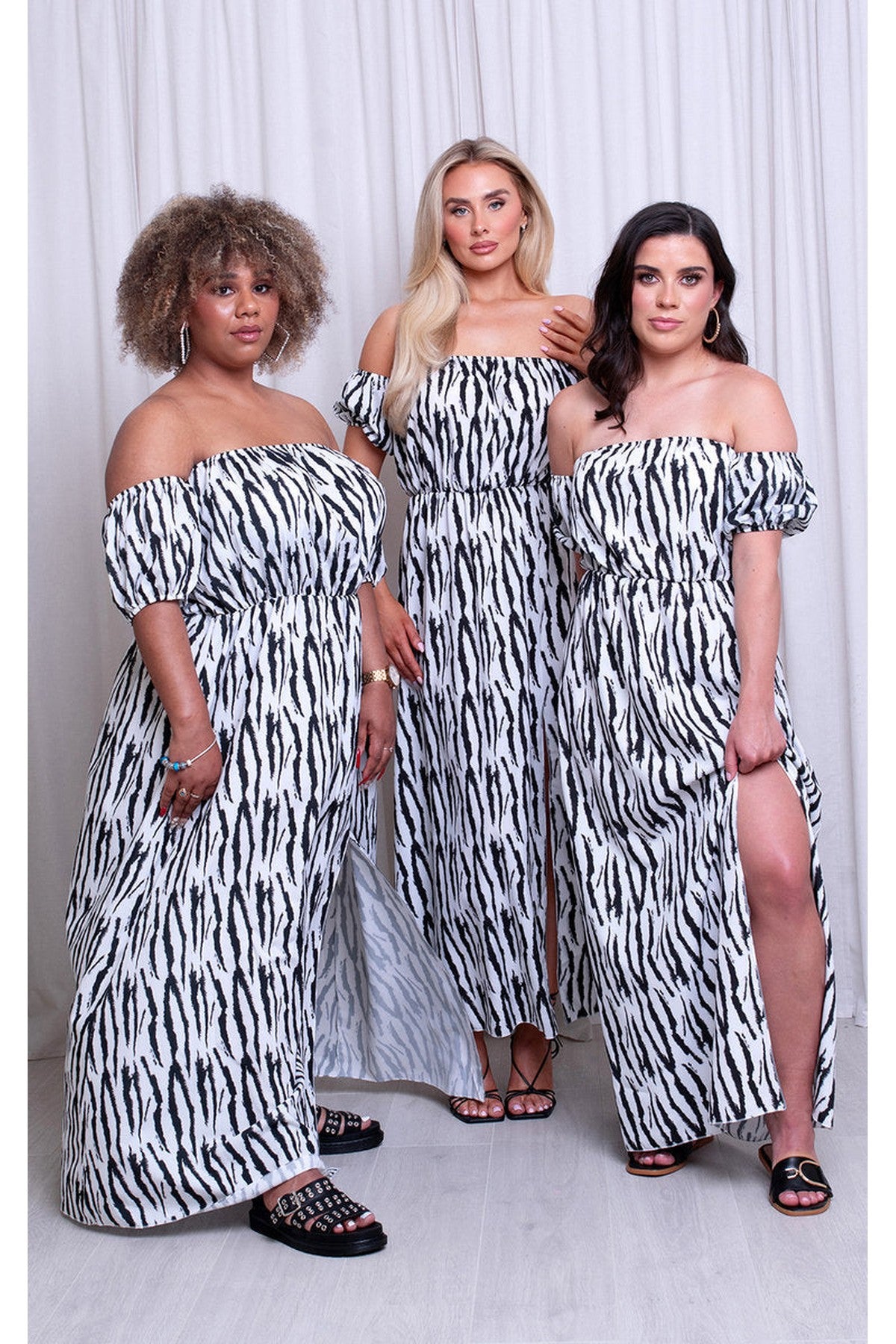 Aliza Off Shoulder Printed Split Midi Dress