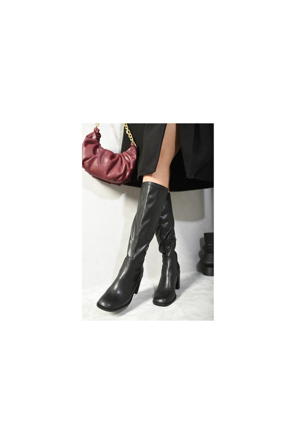 Madison Block Heel Knee High Boots - Black