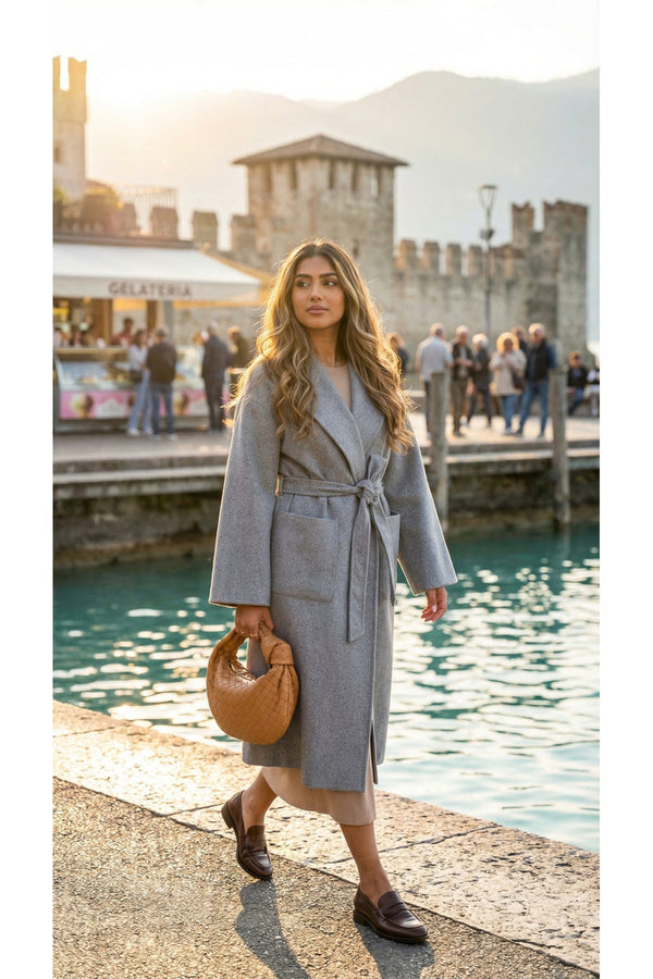 Vionna Hooded Longline Belted Wrap Coat - Grey