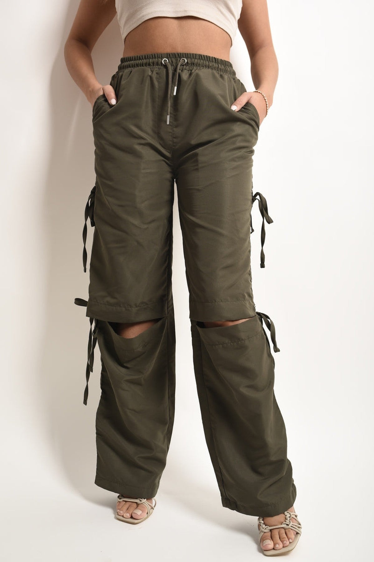 Mandy Knee Cut Out Cargo Trouser - Khaki