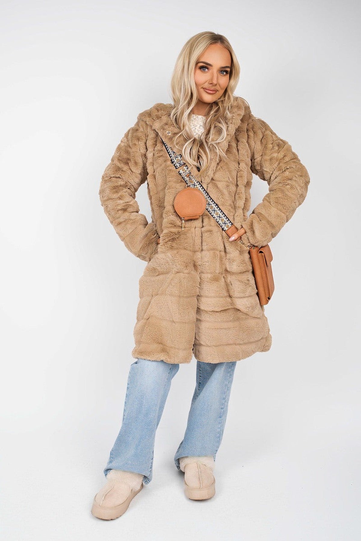 Milara Longline Faux Fur Hooded Coat - Mocha