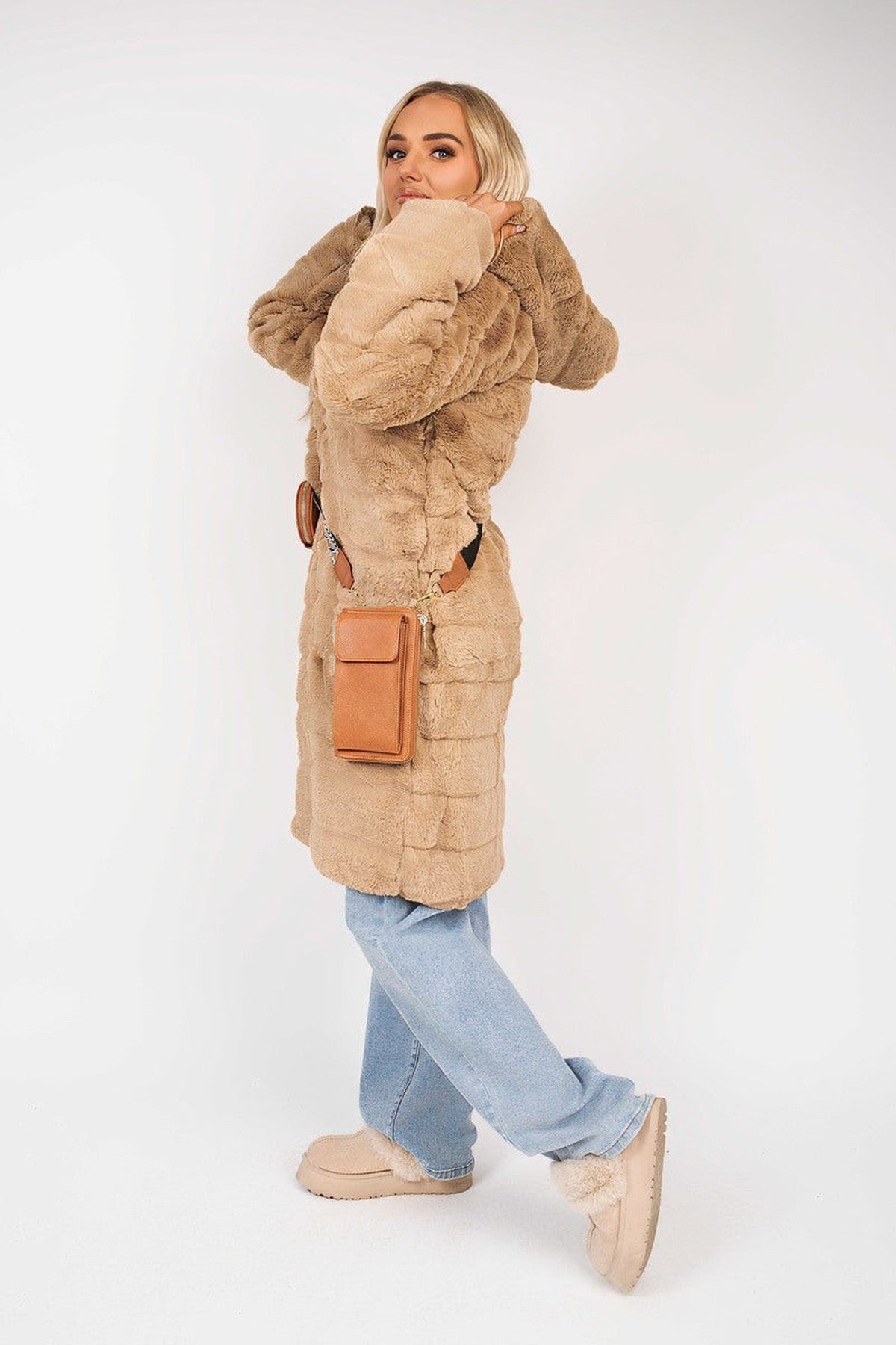 Milara Longline Faux Fur Hooded Coat - Mocha