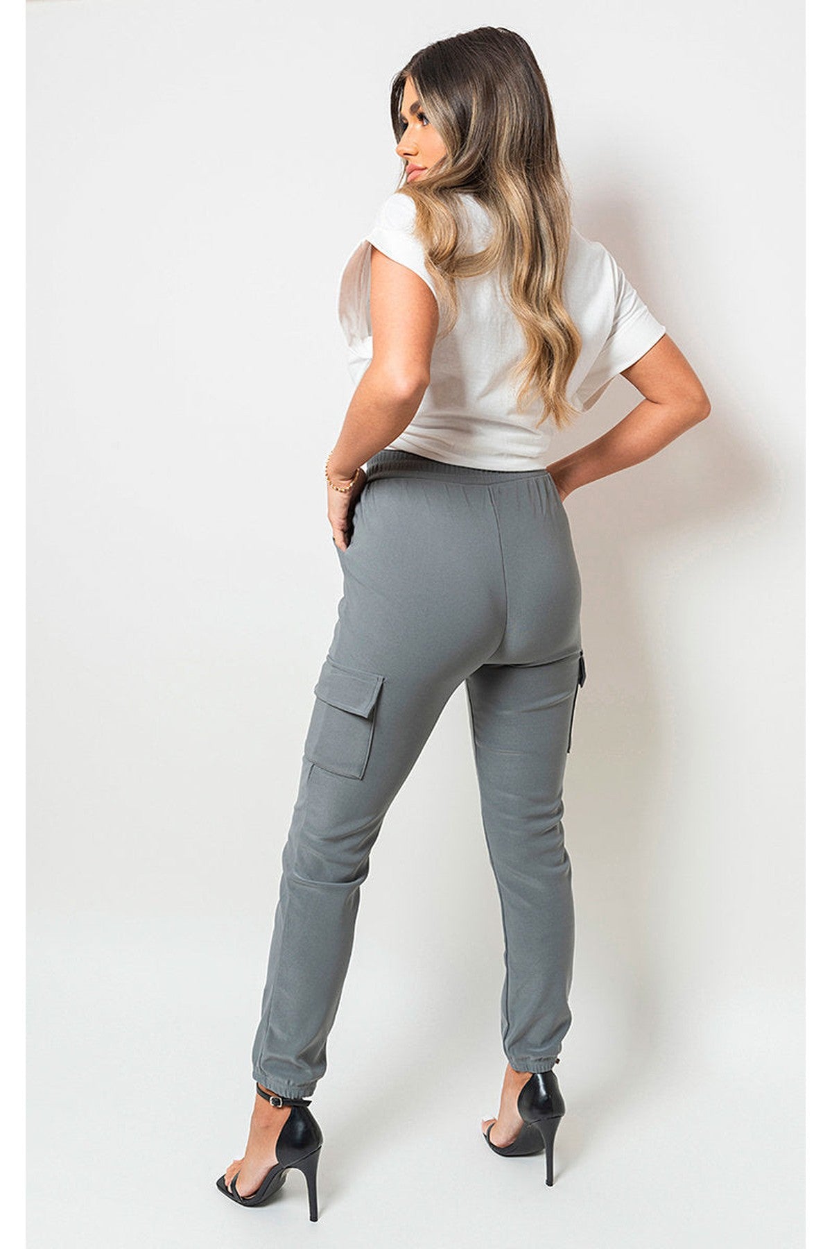 Francesca Pocket Side Drawstring Waist Cargo Trouser - GREY