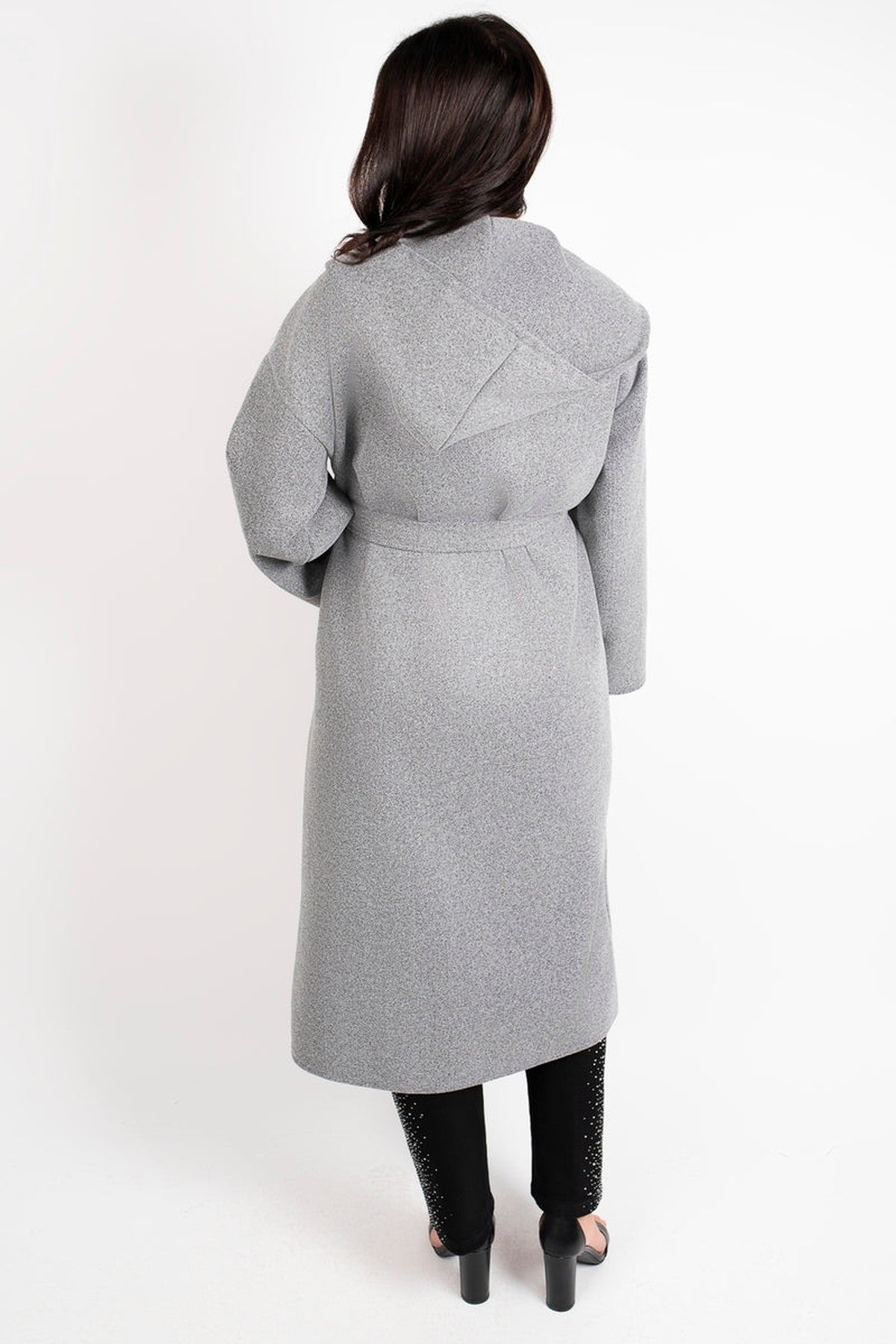 Vionna Hooded Longline Belted Wrap Coat - Grey